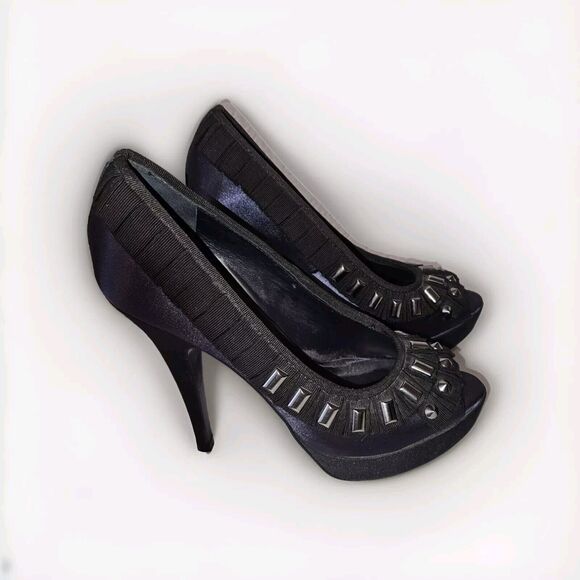 Tory Burch Erinn Satin Platform Studded Heels Blue Size 6M - Picture 2 of 11